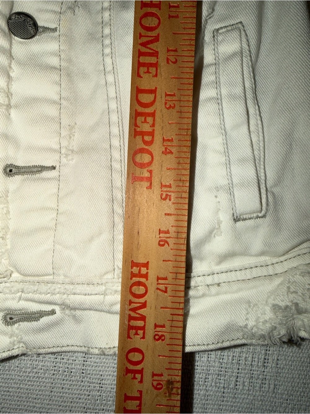 Free People | Knit Hooded White Denim Distressed Jean Jacket Fabric Sleeves - XS - Picture 11 of 14